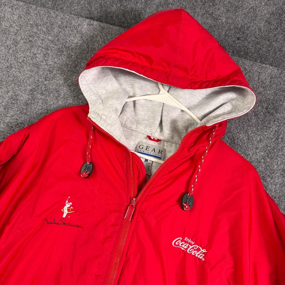 Vintage Gear For Sports Coca Cola Windbreaker Jacket Mens L Red Hooded Shannons